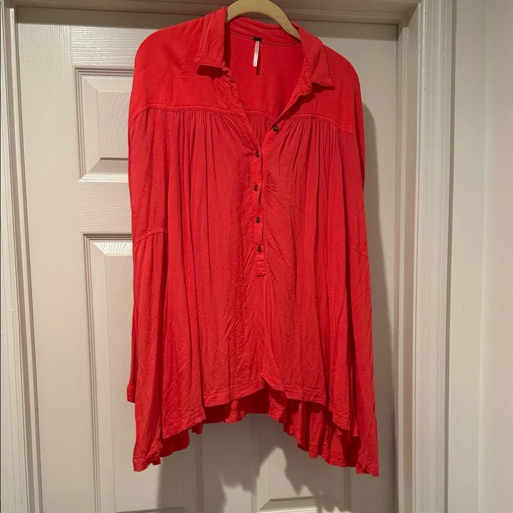 Free People Vibrant Oversized Drape button down Long Sleeve Tunic Beach Cover Up